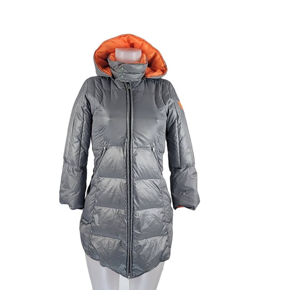 Diesel The Real Down Hooded Jacket Silver Orange Long Line Women S